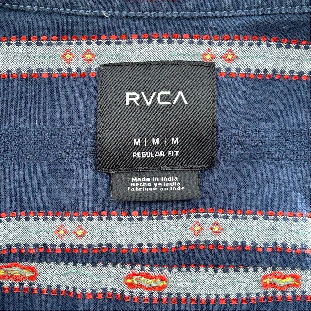 RVCA Button-Up Shirt Men's Size M Navy Blue Striped Short Sleeve Casual - Picture 2 of 9